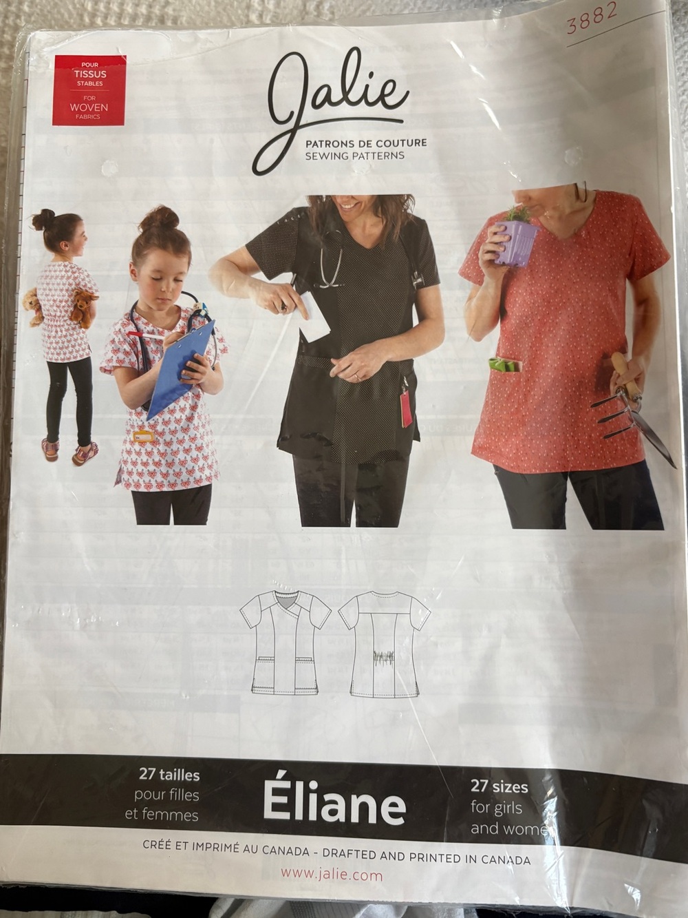 Jalie Sewing Patterns 3882 for Women’s and Girl’s Mock Wrap Scrub Top